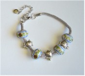 Silver Turtle charms with porcelain beads bracelet