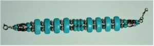 Turquoise Howlite and silver two-strand bracelet.