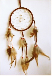 Feathers and beads adorn this ethnic dreamcatcher.