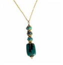 Chrysocolla multi-bead drop pendant on link chain necklace.