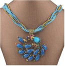 Blue Peacock pendant on multistrand twisted turquoise cords.