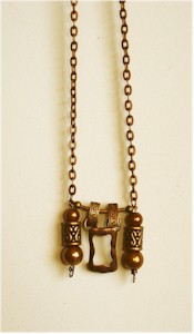 Copper and bronze pearls on copper chain necklace.