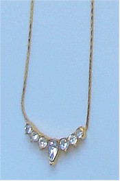 Sparkling necklace of rhinestones in goldtone setting on gold chain.